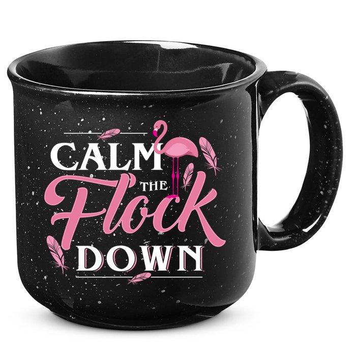 Calm The Flock Down Funny Pink Flamingo Bird Lovers Summer 15oz Campfire Ceramic Mug
