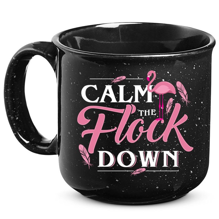 Calm The Flock Down Funny Pink Flamingo Bird Lovers Summer 15oz Campfire Ceramic Mug