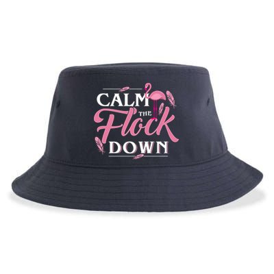 Calm The Flock Down Funny Pink Flamingo Bird Lovers Summer Sustainable Bucket Hat