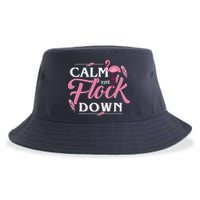 Calm The Flock Down Funny Pink Flamingo Bird Lovers Summer Sustainable Bucket Hat