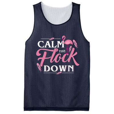 Calm The Flock Down Funny Pink Flamingo Bird Lovers Summer Mesh Reversible Basketball Jersey Tank