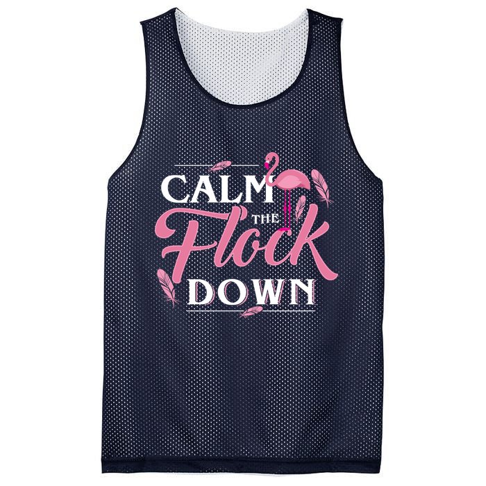 Calm The Flock Down Funny Pink Flamingo Bird Lovers Summer Mesh Reversible Basketball Jersey Tank