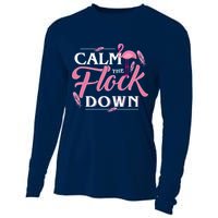 Calm The Flock Down Funny Pink Flamingo Bird Lovers Summer Cooling Performance Long Sleeve Crew