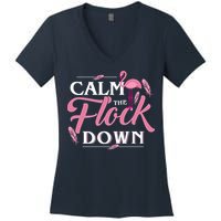 Calm The Flock Down Funny Pink Flamingo Bird Lovers Summer Women's V-Neck T-Shirt
