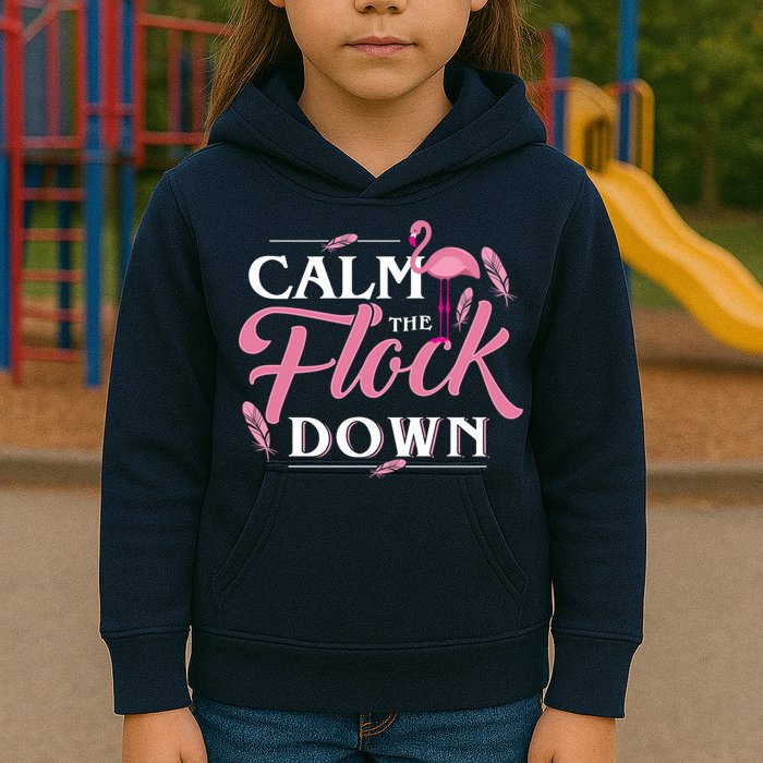 Calm The Flock Down Funny Pink Flamingo Bird Lovers Summer Kids Hoodie