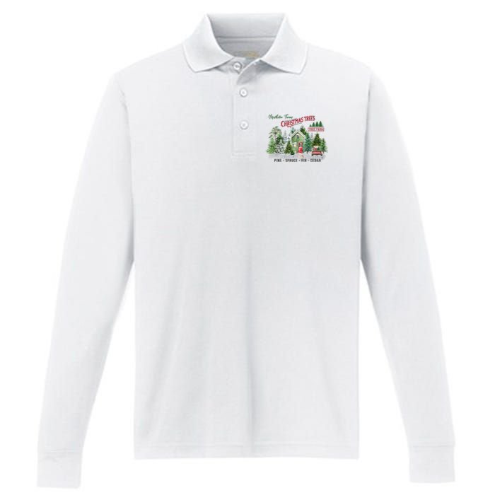 Christmas Tree Farm Fresh Pine Spruce Fir Cedar Gift Performance Long Sleeve Polo