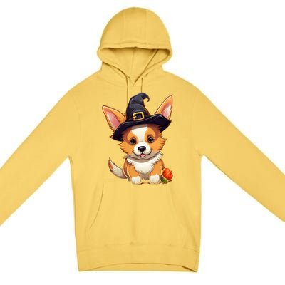 Cute Thanksgiving Fall Witches Hat Pilgrim Halloween Corgi Gift Premium Pullover Hoodie