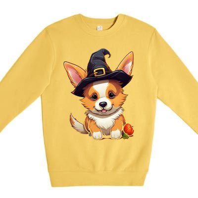 Cute Thanksgiving Fall Witches Hat Pilgrim Halloween Corgi Gift Premium Crewneck Sweatshirt