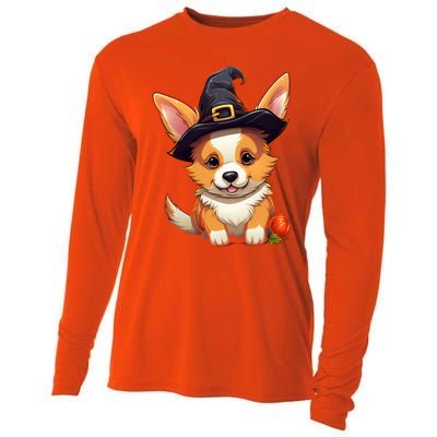 Cute Thanksgiving Fall Witches Hat Pilgrim Halloween Corgi Gift Cooling Performance Long Sleeve Crew