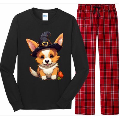 Cute Thanksgiving Fall Witches Hat Pilgrim Halloween Corgi Gift Long Sleeve Pajama Set