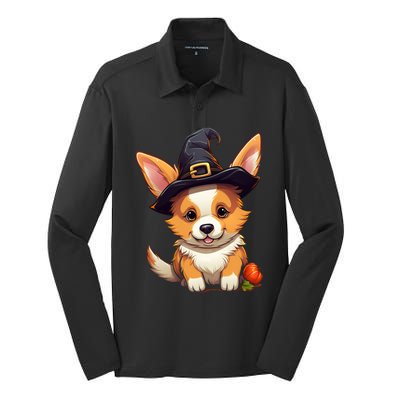 Cute Thanksgiving Fall Witches Hat Pilgrim Halloween Corgi Gift Silk Touch Performance Long Sleeve Polo