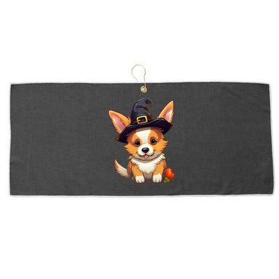 Cute Thanksgiving Fall Witches Hat Pilgrim Halloween Corgi Gift Large Microfiber Waffle Golf Towel