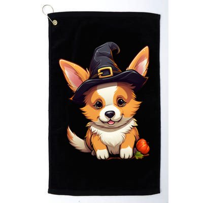 Cute Thanksgiving Fall Witches Hat Pilgrim Halloween Corgi Gift Platinum Collection Golf Towel