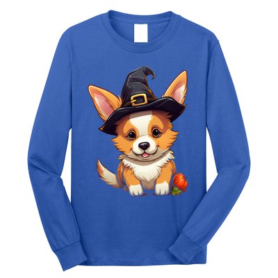 Cute Thanksgiving Fall Witches Hat Pilgrim Halloween Corgi Gift Long Sleeve Shirt