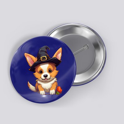 Cute Thanksgiving Fall Witches Hat Pilgrim Halloween Corgi Gift Button