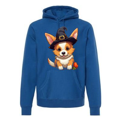 Cute Thanksgiving Fall Witches Hat Pilgrim Halloween Corgi Gift Premium Hoodie