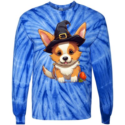 Cute Thanksgiving Fall Witches Hat Pilgrim Halloween Corgi Gift Tie-Dye Long Sleeve Shirt