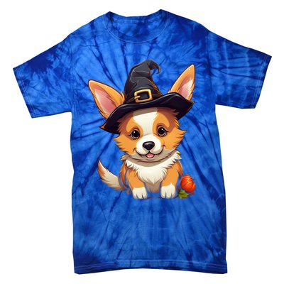 Cute Thanksgiving Fall Witches Hat Pilgrim Halloween Corgi Gift Tie-Dye T-Shirt