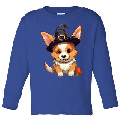 Cute Thanksgiving Fall Witches Hat Pilgrim Halloween Corgi Gift Toddler Long Sleeve Shirt