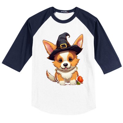 Cute Thanksgiving Fall Witches Hat Pilgrim Halloween Corgi Gift Baseball Sleeve Shirt