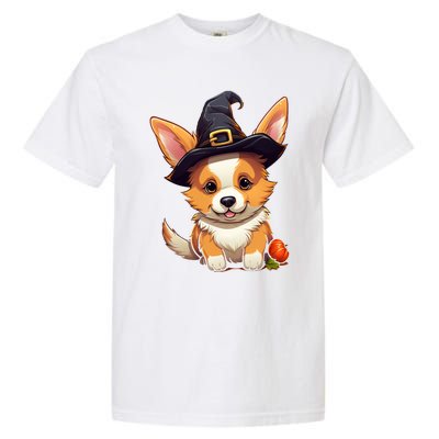 Cute Thanksgiving Fall Witches Hat Pilgrim Halloween Corgi Gift Garment-Dyed Heavyweight T-Shirt