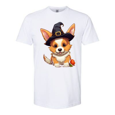 Cute Thanksgiving Fall Witches Hat Pilgrim Halloween Corgi Gift Softstyle CVC T-Shirt