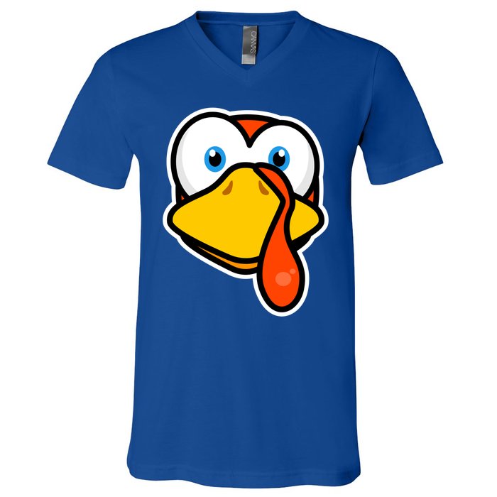 Cute Turkey Face Thanksgiving Costume Gift V-Neck T-Shirt