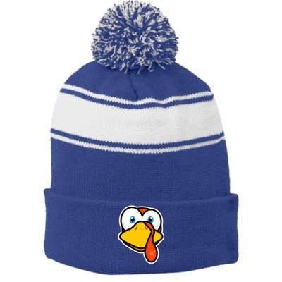 Cute Turkey Face Thanksgiving Costume Gift Stripe Pom Pom Beanie