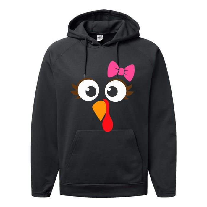 Cool Turkey Face Pink Bow For Funny Thanksgiving Performance Fleece Hoodie