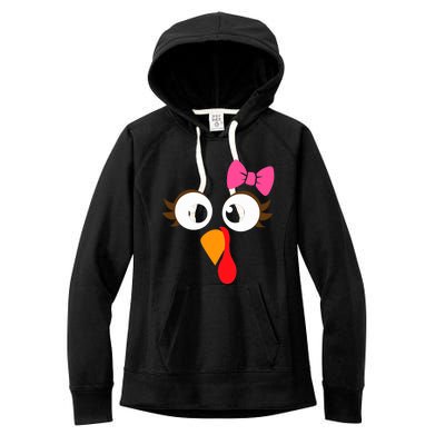 Cool Turkey Face Pink Bow For Funny Thanksgiving Women's Fleece Hoodie