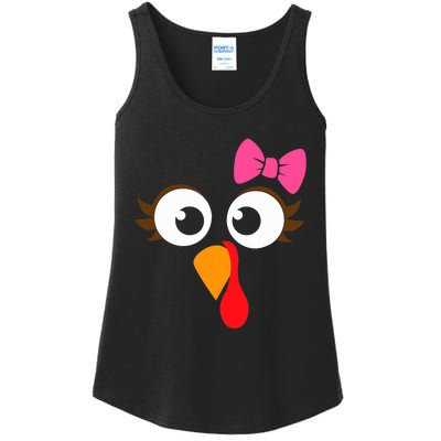 Cool Turkey Face Pink Bow For Funny Thanksgiving Ladies Essential Tank