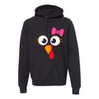 Cool Turkey Face Pink Bow For Funny Thanksgiving Premium Hoodie