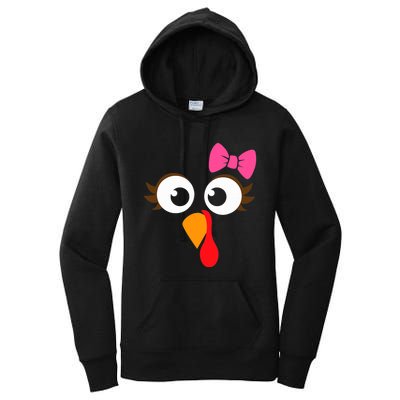 Cool Turkey Face Pink Bow For Funny Thanksgiving Women's Pullover Hoodie