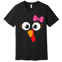 Cool Turkey Face Pink Bow For Funny Thanksgiving Premium T-Shirt