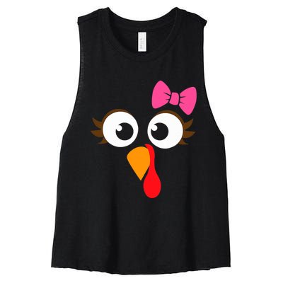 Cool Turkey Face Pink Bow For Funny Thanksgiving Women's Racerback Cropped Tank