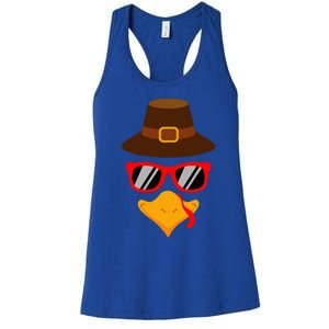 Cute Turkey Face Glasses Thanksgiving  Women's Racerback Tank