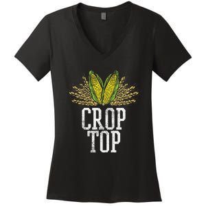 Crop Top Farm Pun Corn Farming Agriculture Funny Farmer Women's V-Neck T-Shirt