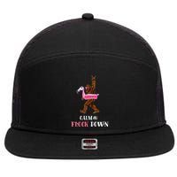 Calm The Flock Down Funny Pool Party Bigfoot Flamingo 7 Panel Mesh Trucker Snapback Hat
