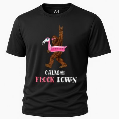 Calm The Flock Down Funny Pool Party Bigfoot Flamingo Performance Shirt