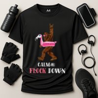 Calm The Flock Down Funny Pool Party Bigfoot Flamingo Performance Shirt