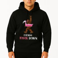 Calm The Flock Down Funny Pool Party Bigfoot Flamingo Hoodie