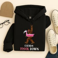 Calm The Flock Down Funny Pool Party Bigfoot Flamingo Hoodie