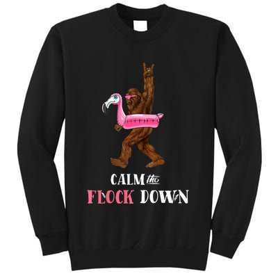 Calm The Flock Down Funny Pool Party Bigfoot Flamingo Sweatshirt
