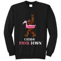 Calm The Flock Down Funny Pool Party Bigfoot Flamingo Sweatshirt