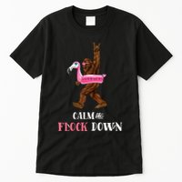 Calm The Flock Down Funny Pool Party Bigfoot Flamingo Tall T-Shirt
