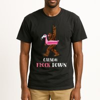 Calm The Flock Down Funny Pool Party Bigfoot Flamingo Tall T-Shirt