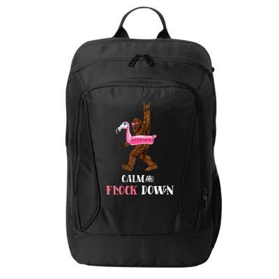Calm The Flock Down Funny Pool Party Bigfoot Flamingo City Backpack