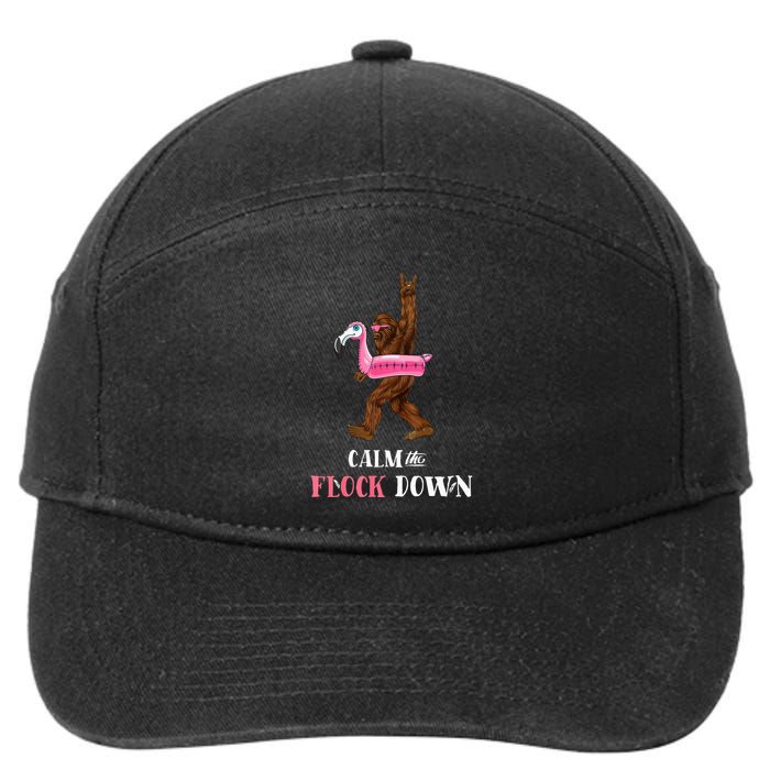 Calm The Flock Down Funny Pool Party Bigfoot Flamingo 7-Panel Snapback Hat