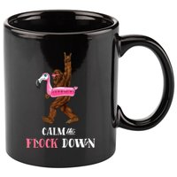 Calm The Flock Down Funny Pool Party Bigfoot Flamingo 11oz C Handle Ceramic Mug