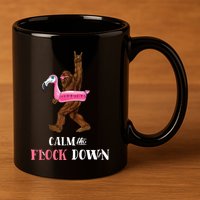Calm The Flock Down Funny Pool Party Bigfoot Flamingo 11oz C Handle Ceramic Mug